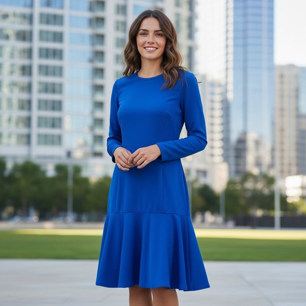 Carolina Herrara Vintage Cobalt Blue Drop Waist Flounce Dress sz 10